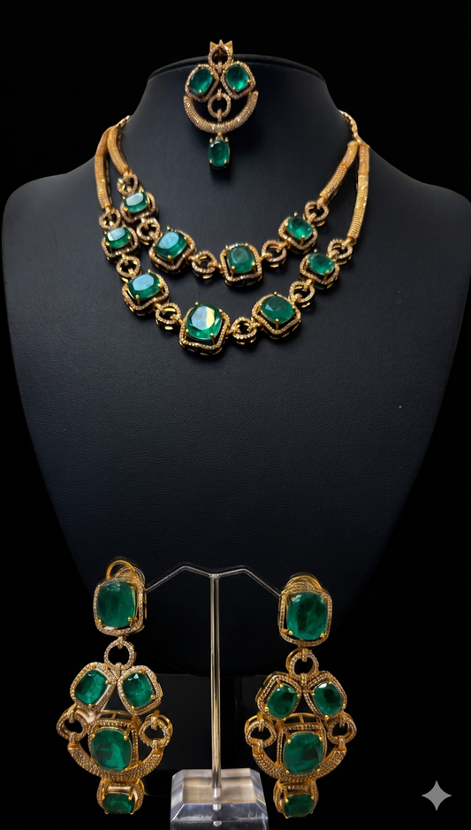 Regal Emerald and Gold Statement Jewellery Set