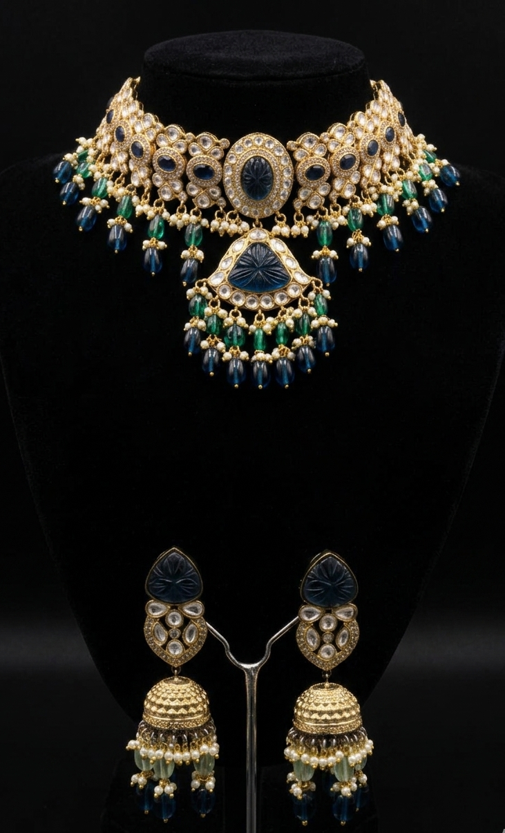 Elaborate Blue and Green Gemstone Jewelry Set