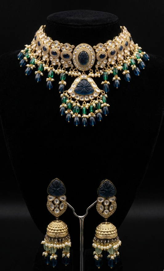 Elaborate Blue and Green Gemstone Jewelry Set