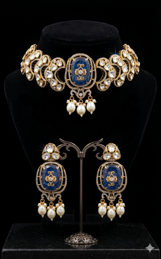 Blue Gemstone and Pearl Jewelry Set