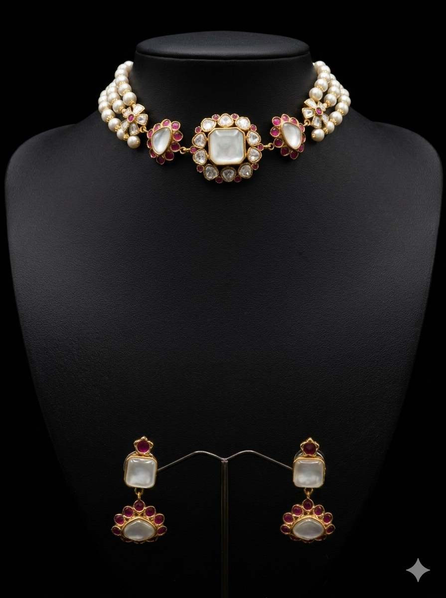 Elegant Pearl and Gemstone Choker Set