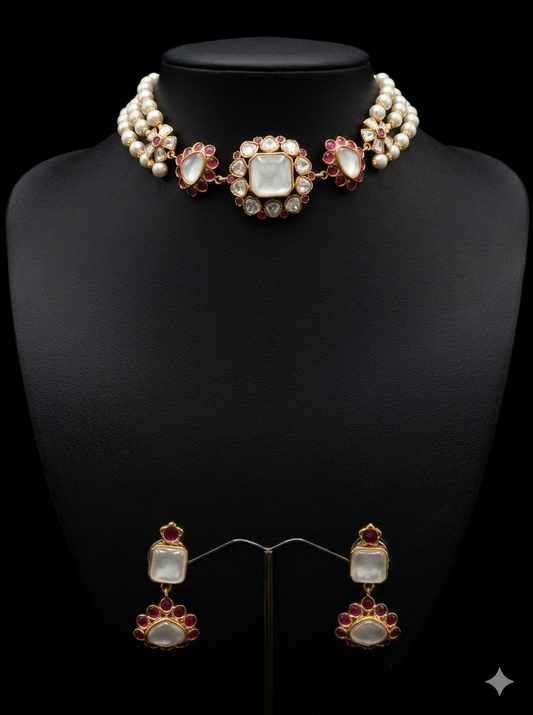 Elegant Pearl and Gemstone Choker Set