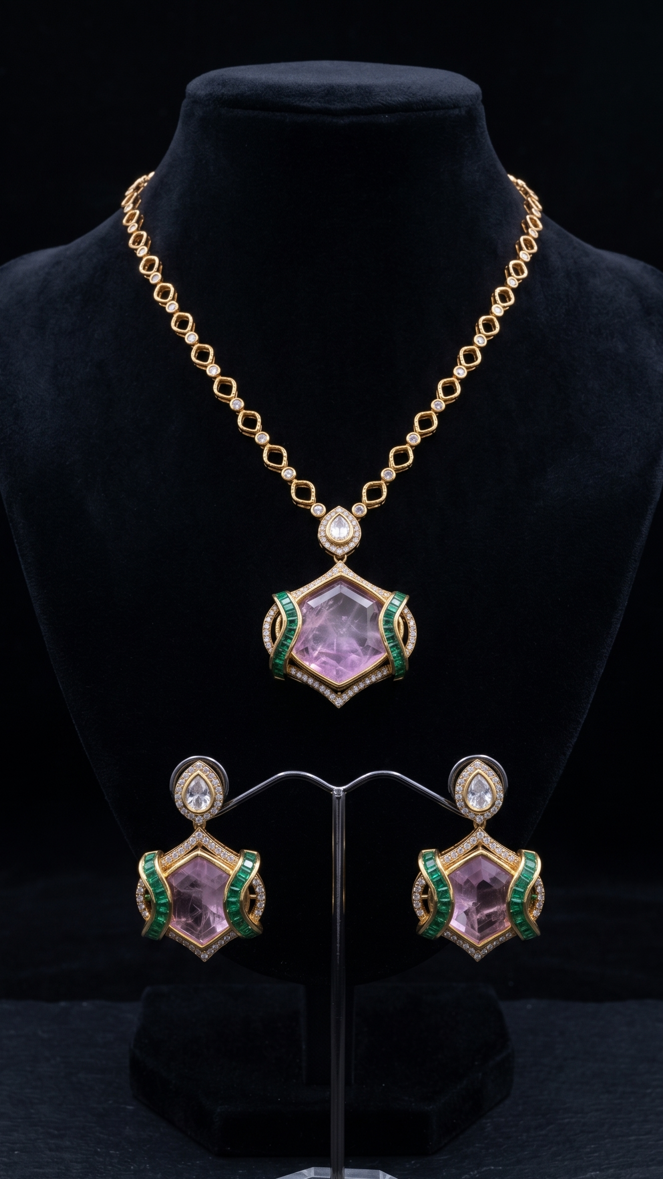 Elegant Pink and Green Gemstone Jewelry Set