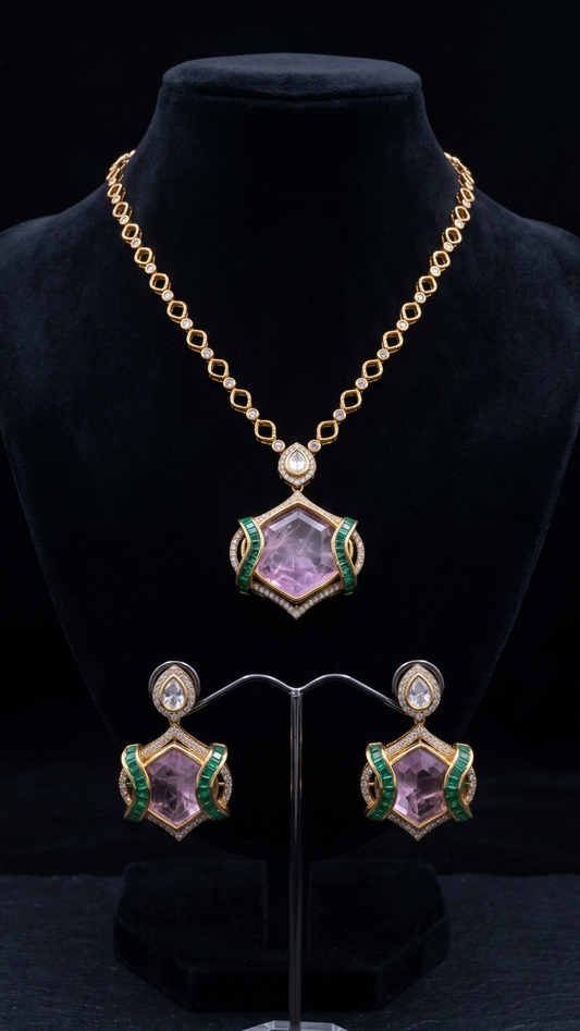 Elegant Pink and Green Gemstone Jewelry Set