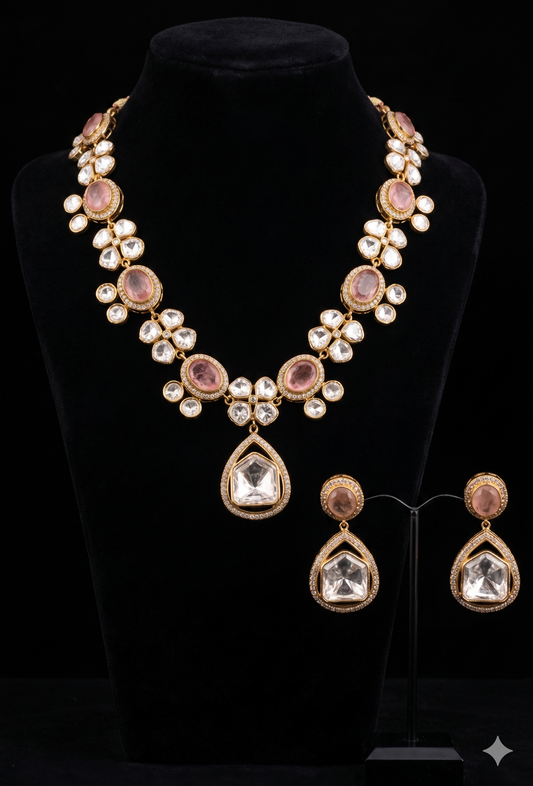 Peach Kundan Statement Necklace