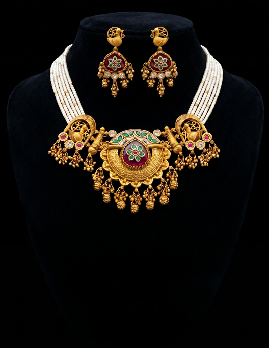 Ornate Peacock and Floral Pearl Jewelry Set