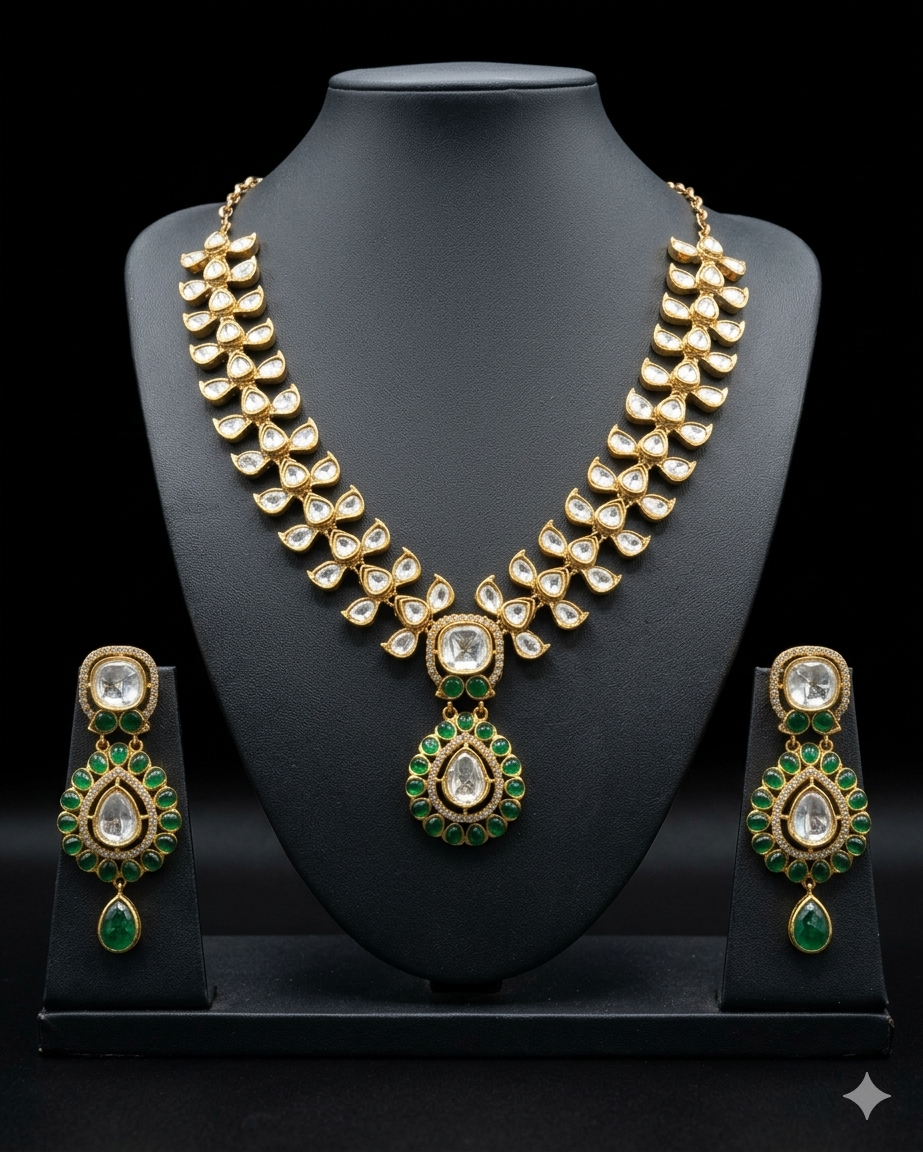 Regal Emerald and Polki Heritage Necklace Set