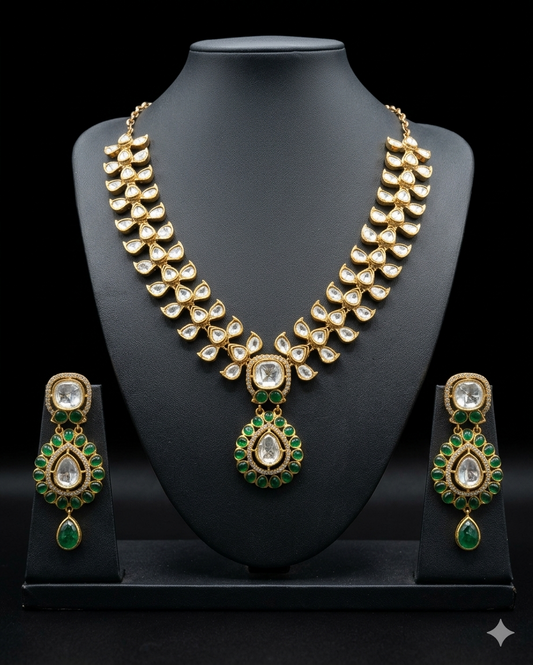 Regal Emerald and Polki Heritage Necklace Set