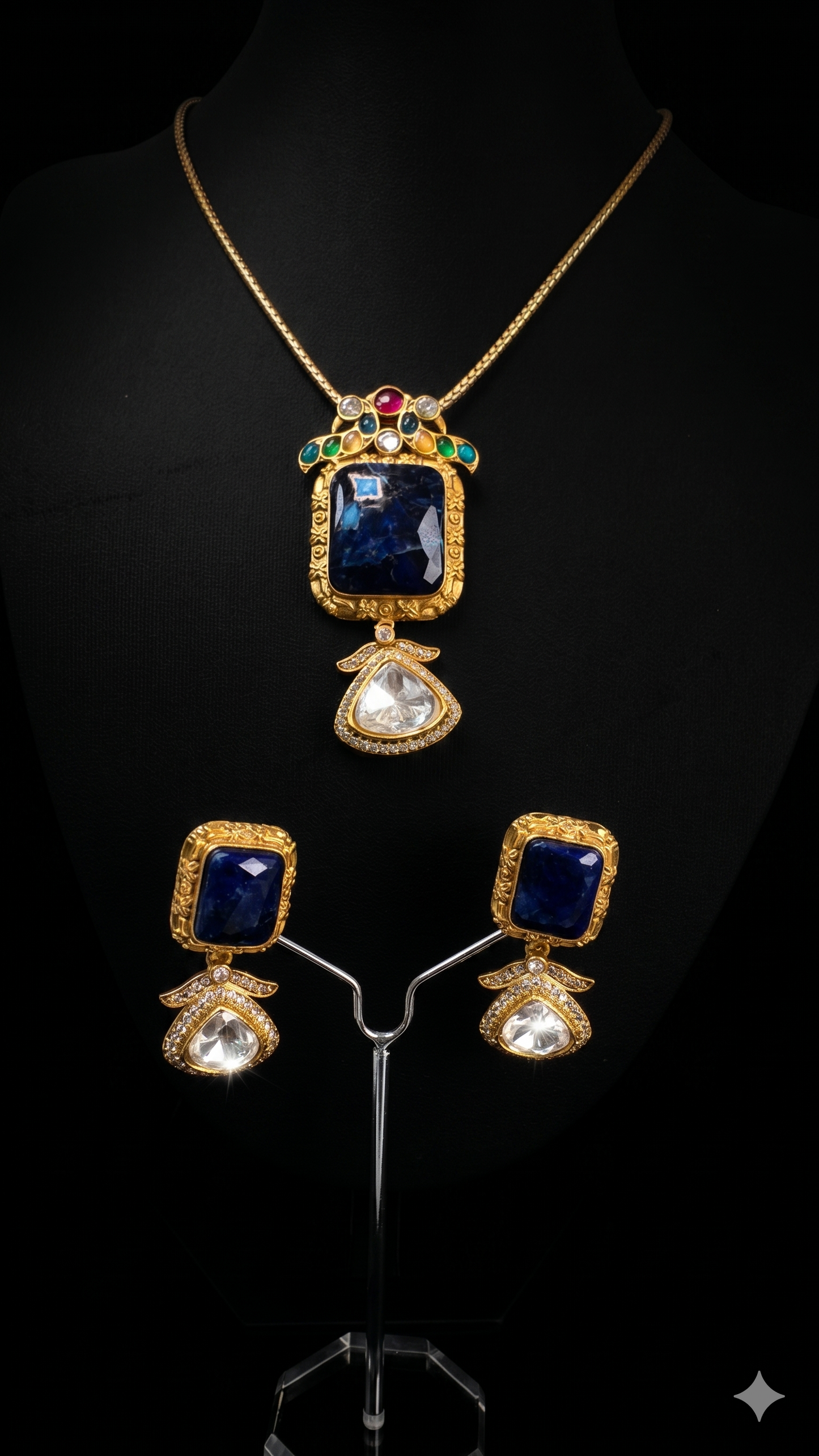 Regal Sapphire and Polki Statement Jewellery Set