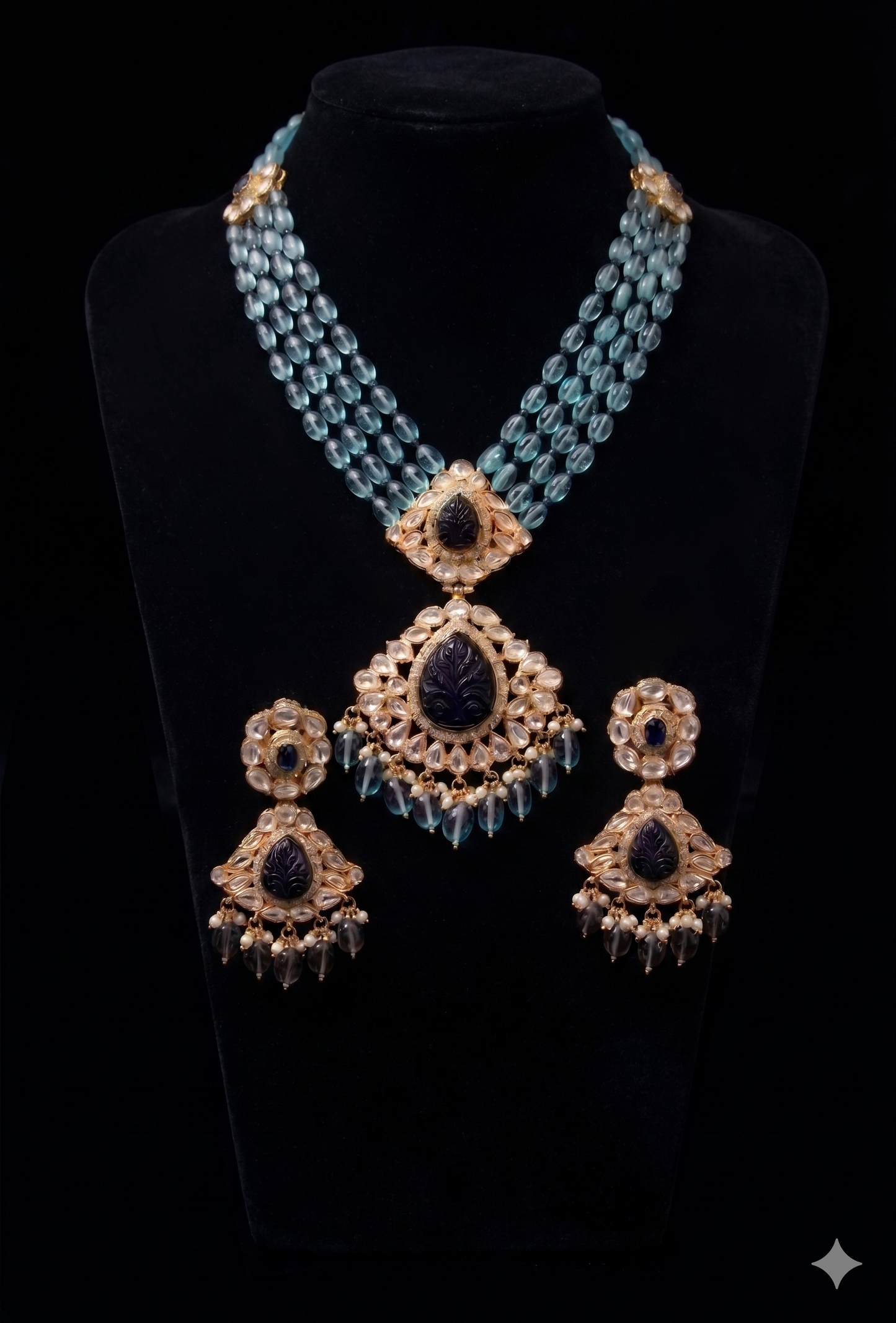 Regal Midnight Bloom Semi-Precious Beaded Necklace