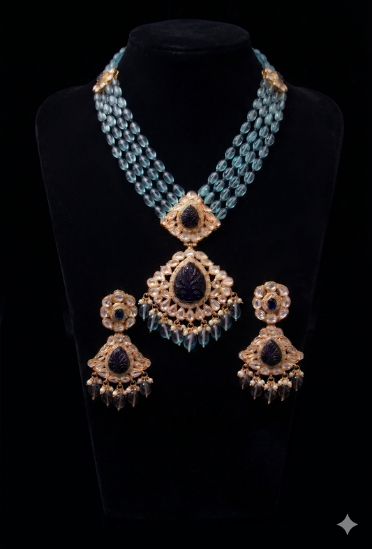 Regal Midnight Bloom Semi-Precious Beaded Necklace