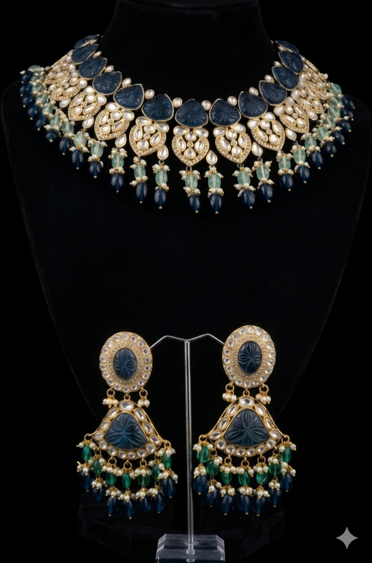 Royal Midnight Blue Floral Heritage Choker Set