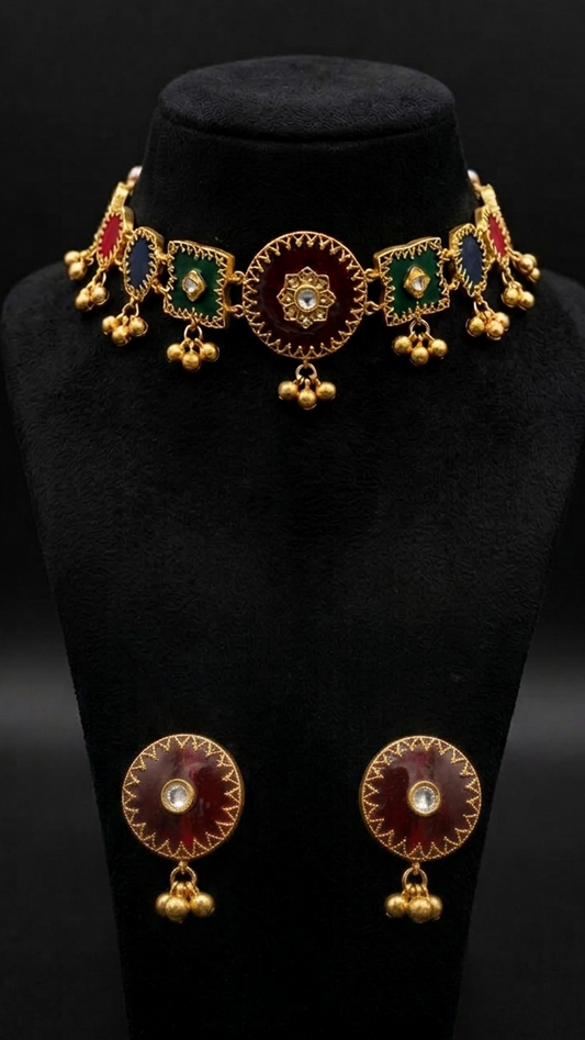 Multicolored Enamel and Gold Choker Set