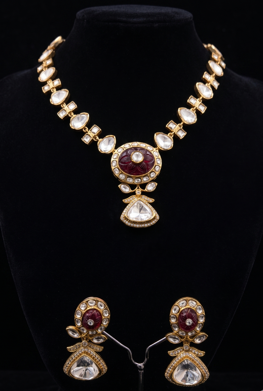 Elegant Ruby and Polki Jewelry Set