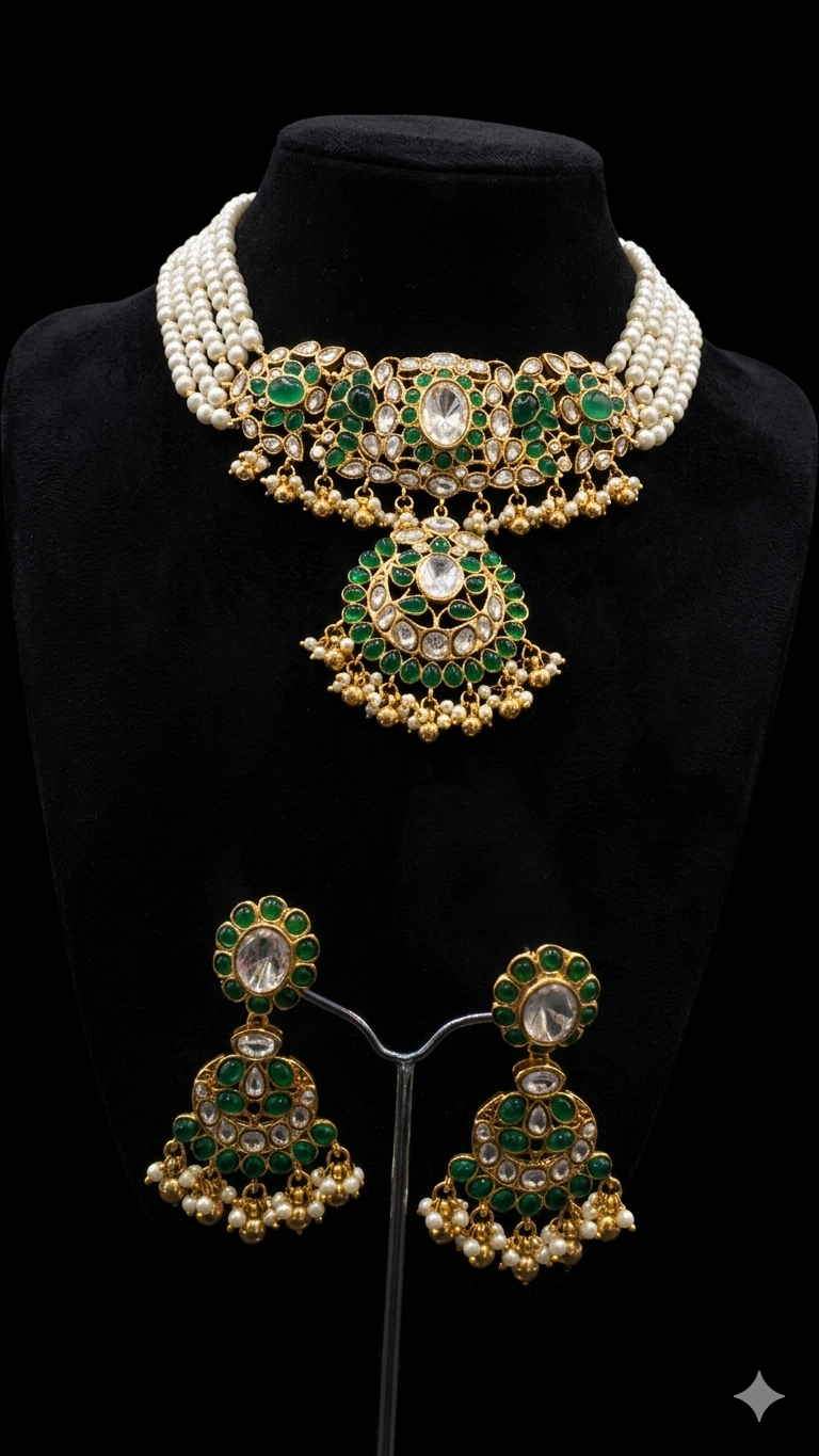 Emerald Green Kundan Necklace