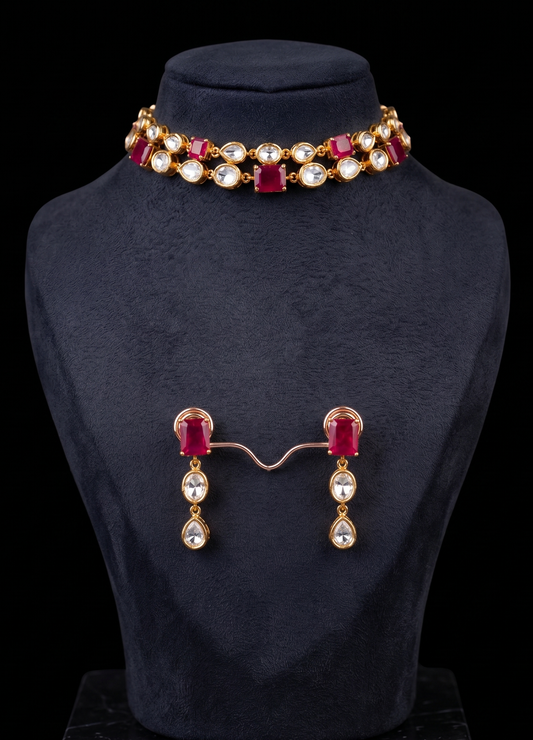 Elegant Ruby and Polki Choker Set