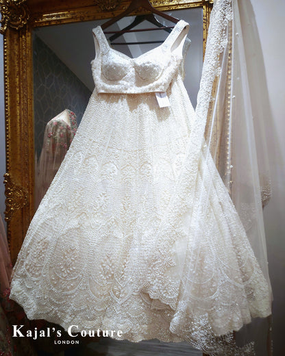 White Lace Embroidered Lehenga - Couture Collection