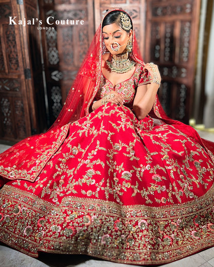 Red Floral Bridal Lehenga - Couture Collection