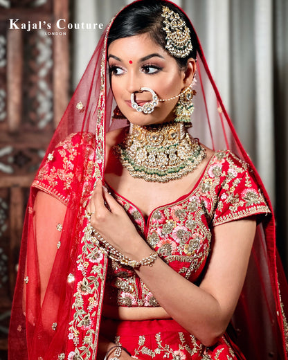 Red Floral Bridal Lehenga - Couture Collection