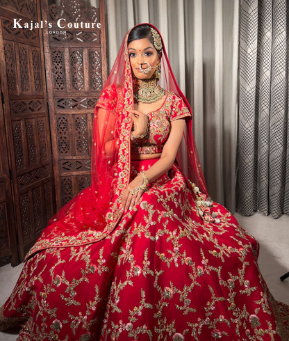 Red Floral Bridal Lehenga - Couture Collection