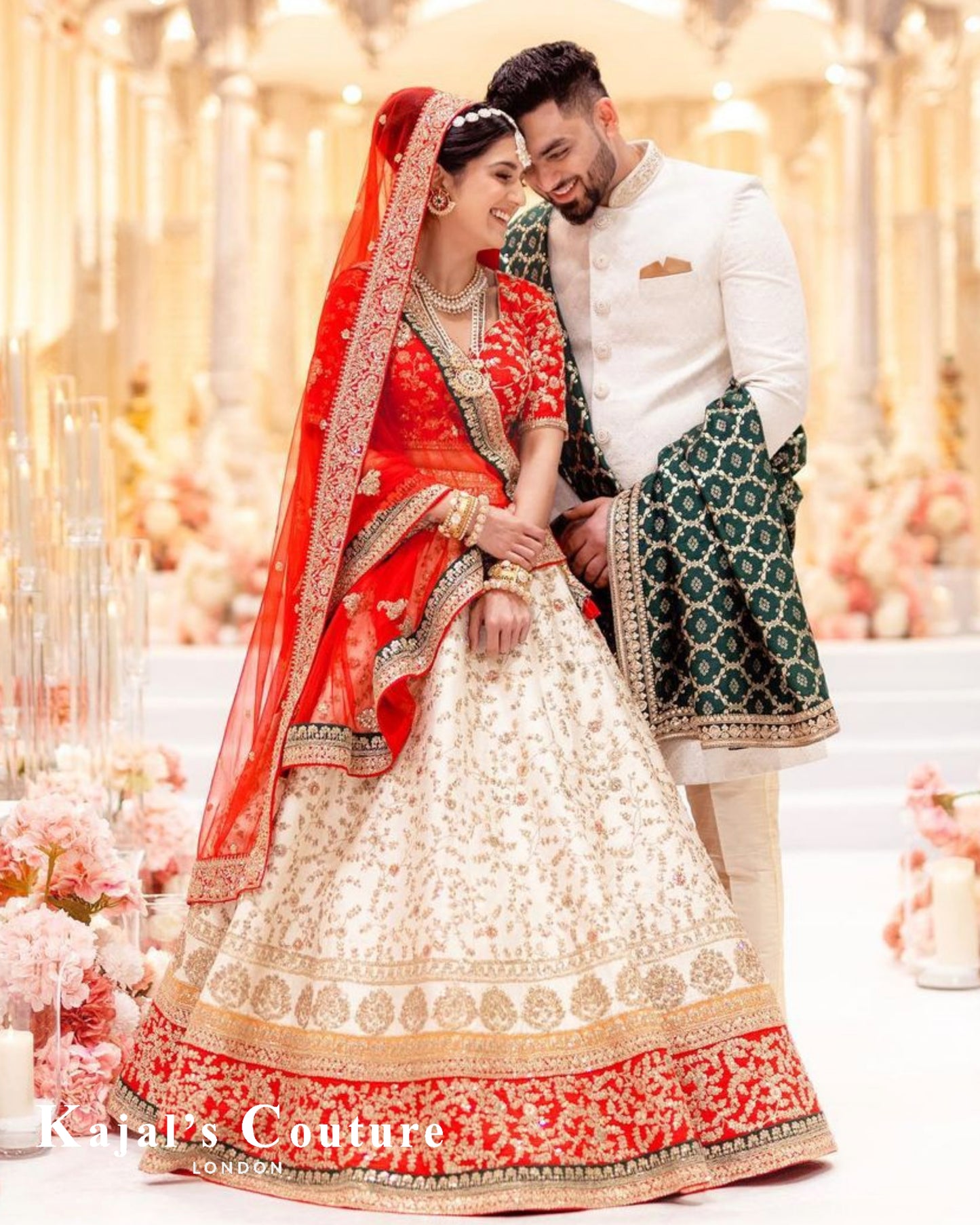 Red, White, Green Bridal Lehenga - Couture Collection