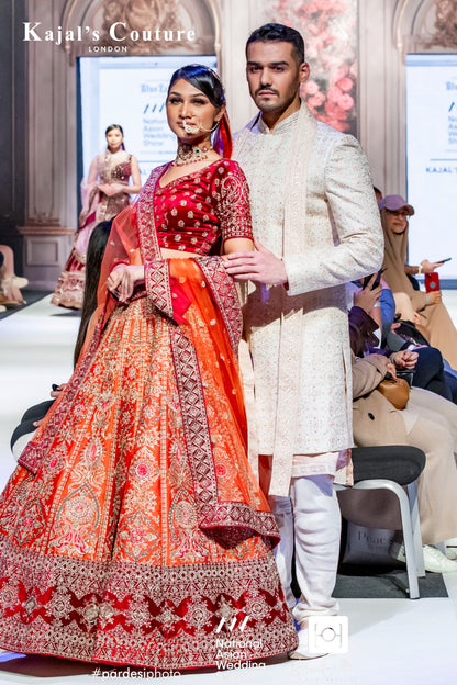 Burnt Orange & Wine Velvet Bridal Lehenga - Couture Collection