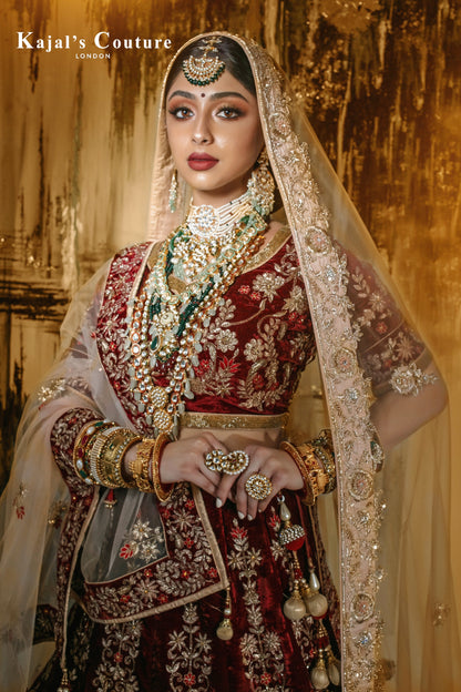 Maroon Velvet Wedding Lehenga