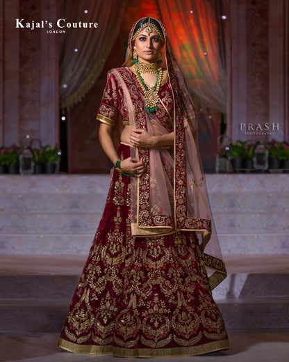 Maroon Velvet Wedding Lehenga