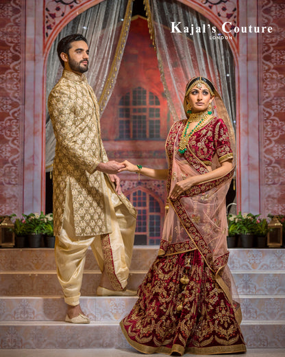 Maroon Velvet Wedding Lehenga