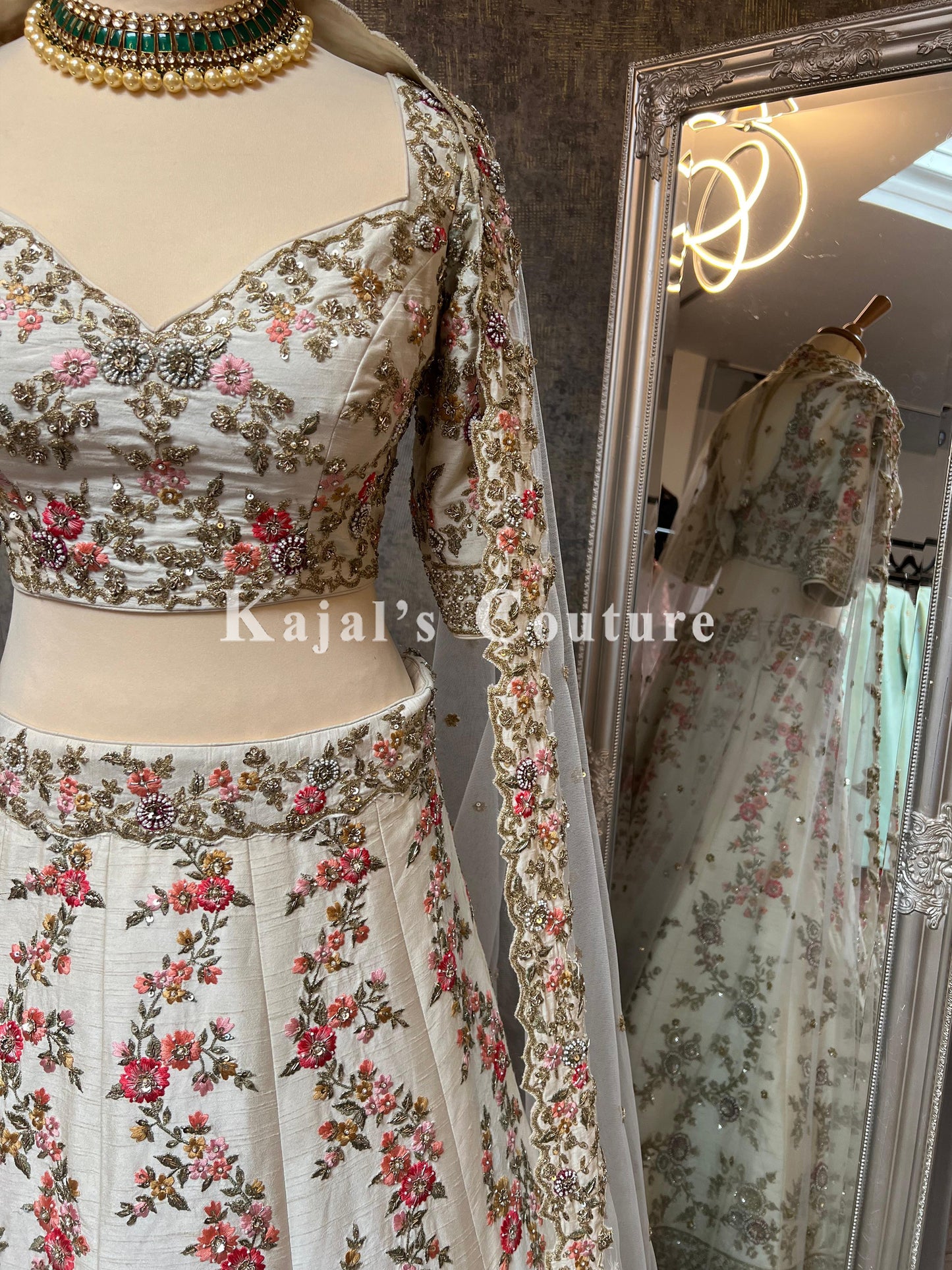 Ivory Floral & Antique Bridal Lehenga -  Couture Collection