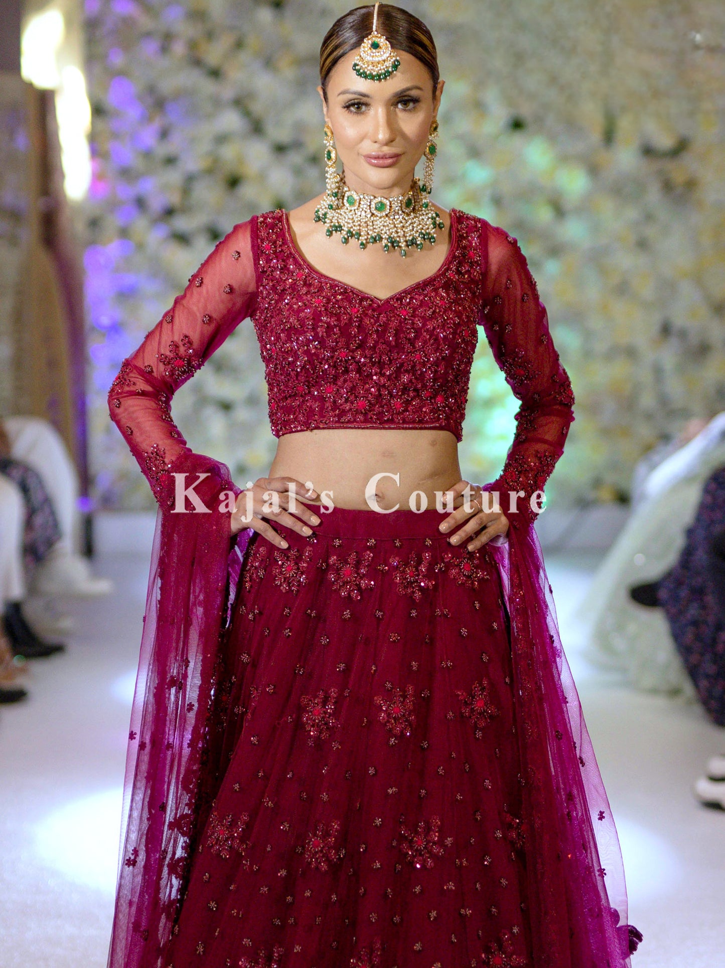 Maroon Georgette Embroidered Lehenga