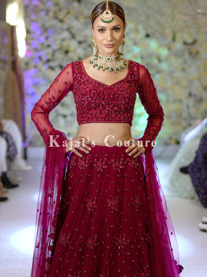 Maroon Georgette Embroidered Lehenga