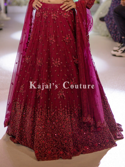 Maroon Georgette Embroidered Lehenga