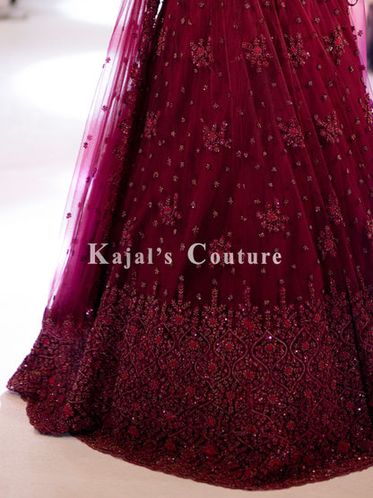 Maroon Georgette Embroidered Lehenga