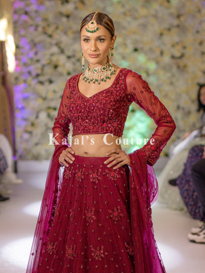 Maroon Georgette Embroidered Lehenga