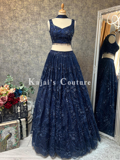 Navy Lace Lehenga