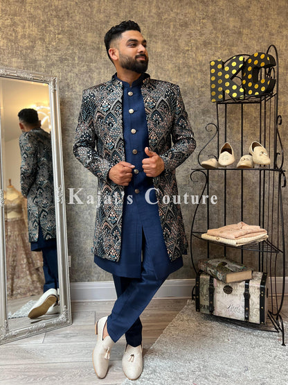 Velvet Embroidered Nawabi Jacket Set