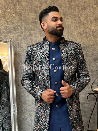 Velvet Embroidered Nawabi Jacket Set