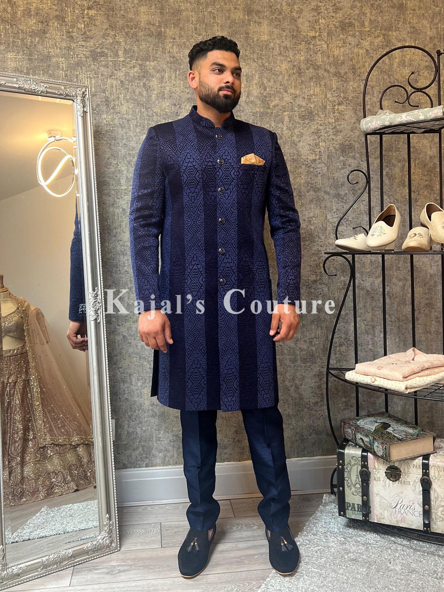 Navy Stripe Sherwani