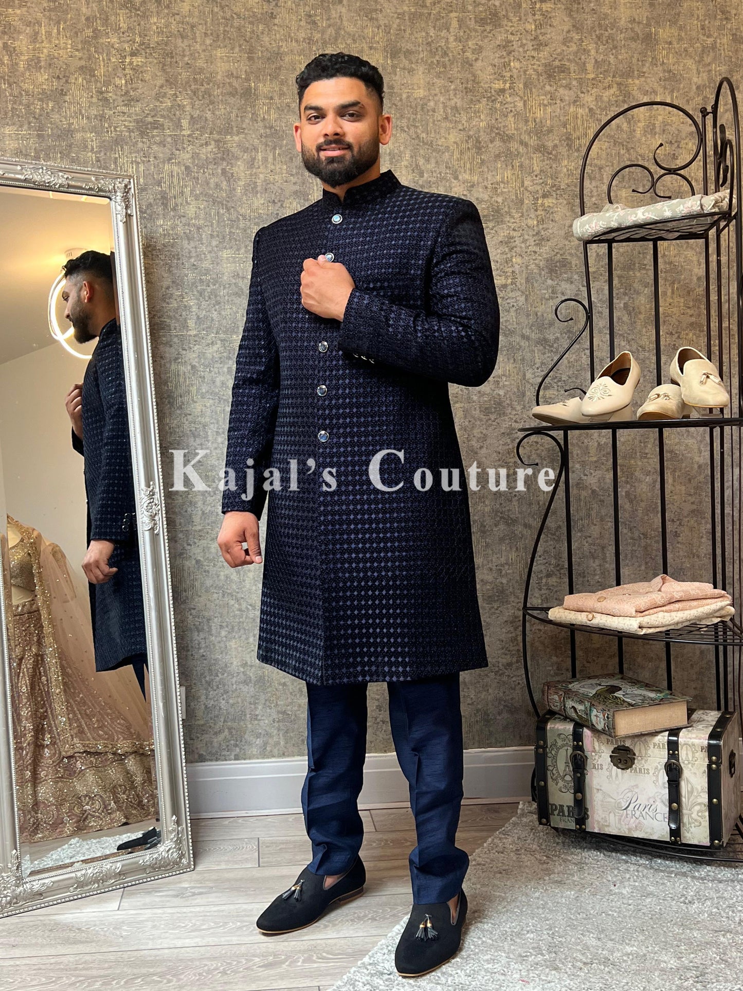 Navy Velvet Sherwani