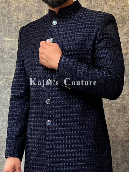 Navy Velvet Sherwani