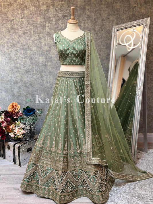 Sage Green Embroidered Lehenga - Couture Collection