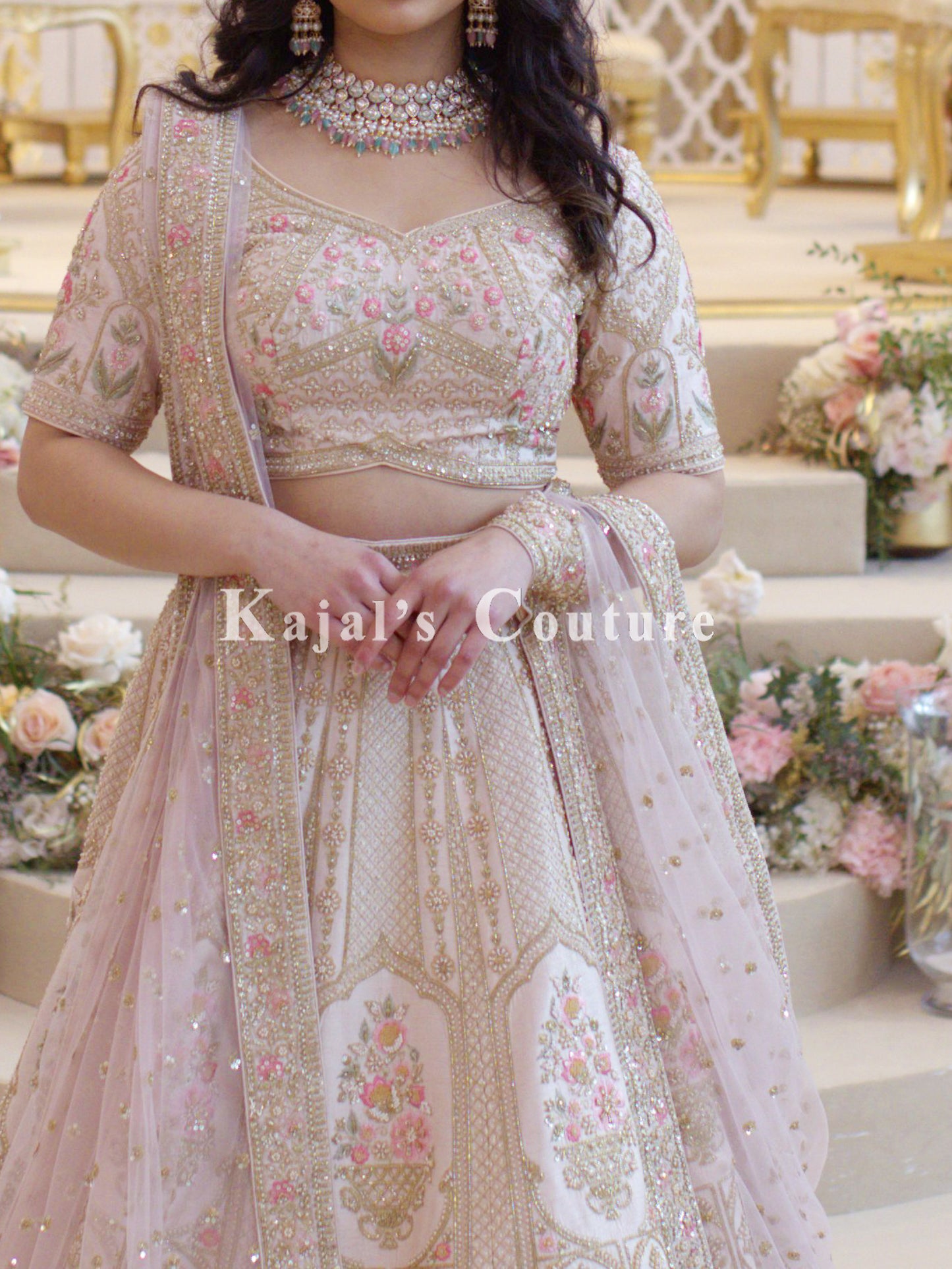 Blush Pink Floral Bridal Lehenga - Couture Collection