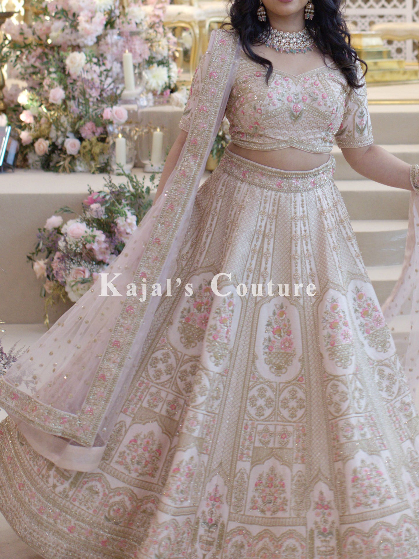 Blush Pink Floral Bridal Lehenga - Couture Collection