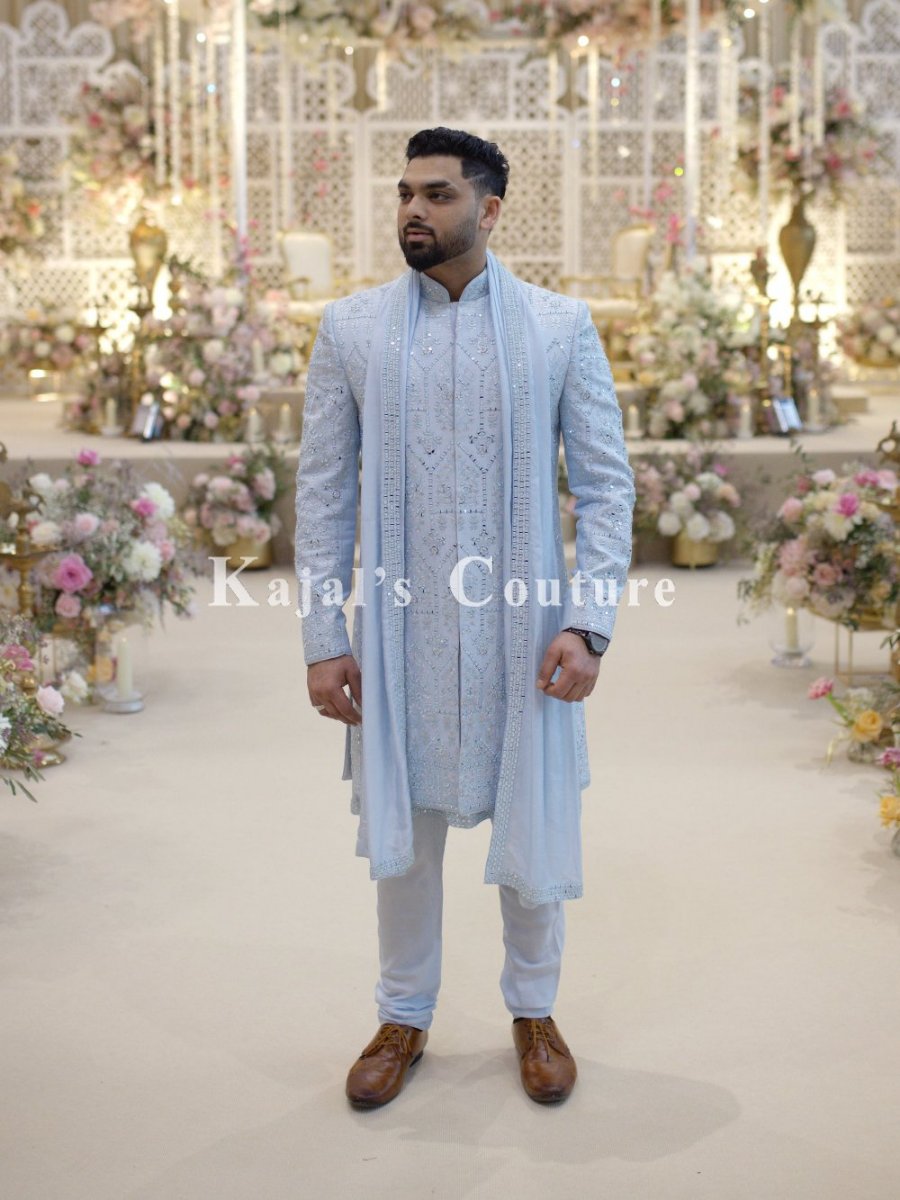 Sky Blue Mirror Sherwani