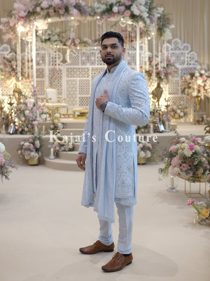 Sky Blue Mirror Sherwani