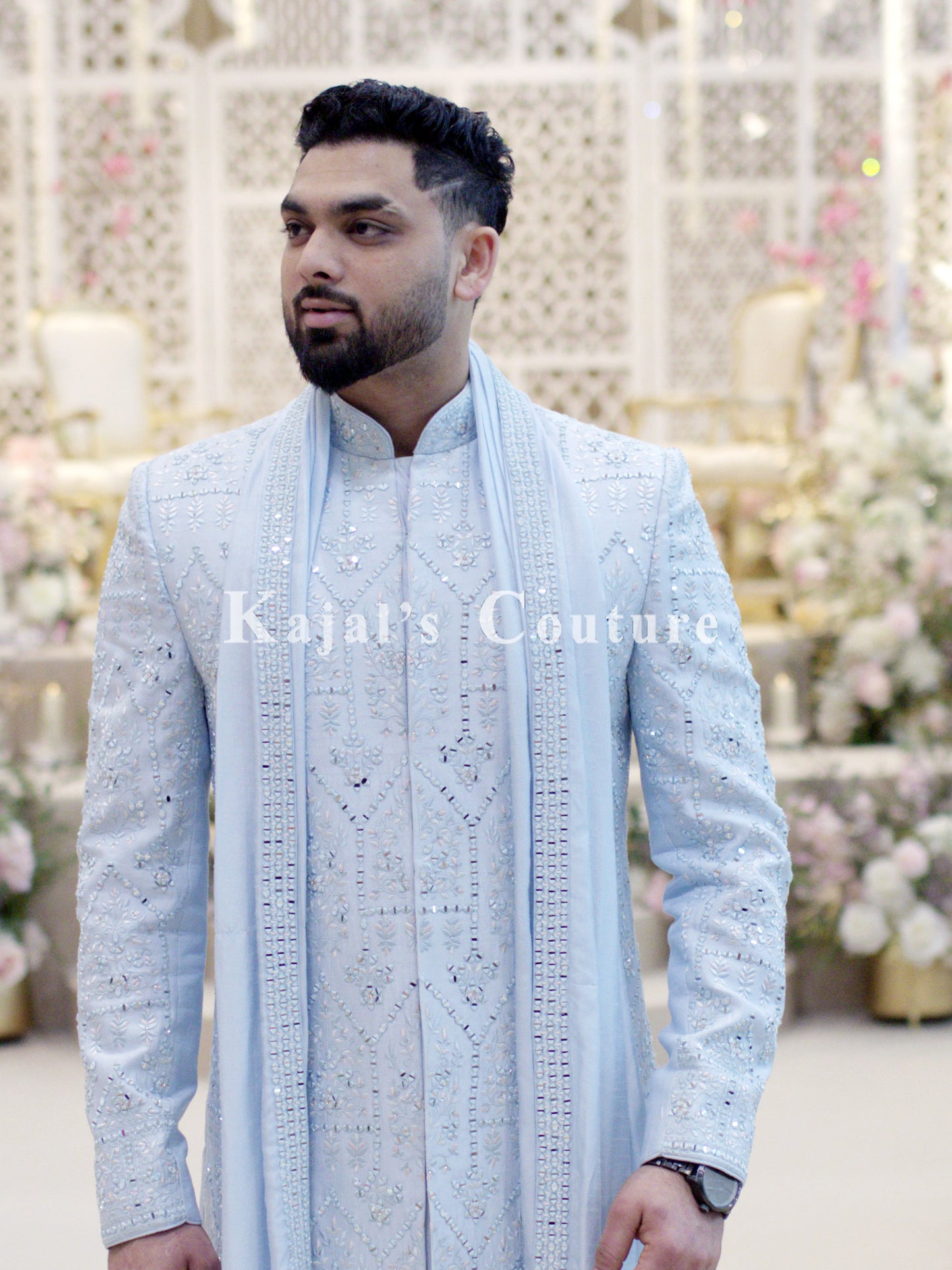 Sky Blue Mirror Sherwani