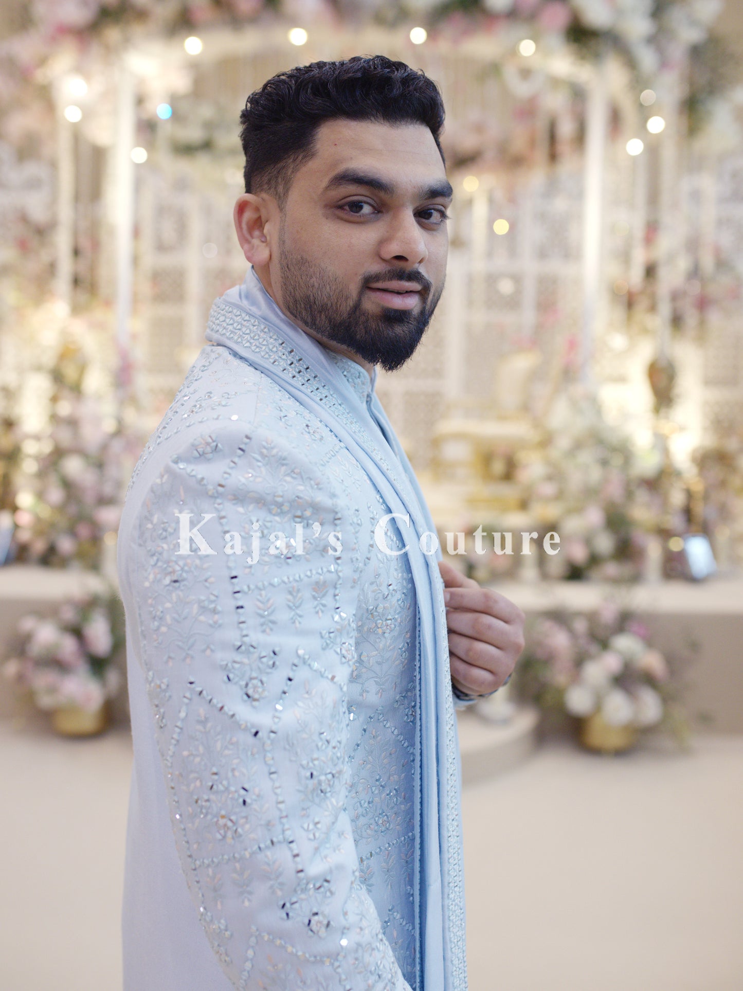 Sky Blue Mirror Sherwani