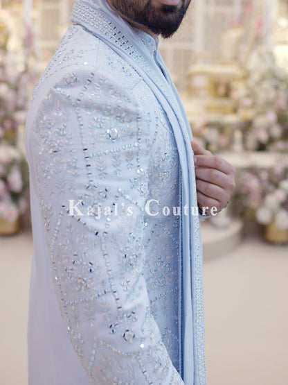 Sky Blue Mirror Sherwani