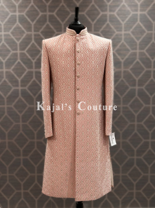 Pink & Ivory Thread Pattern Sherwani